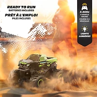 Motor Dayz R/C Bigfoot Monster Truck Green Flames 1/43e, avec lumières DEL, technologie 2,4GHz, pour enfants de 4 ans et plus MD CAMION BIGFOOT 1:43