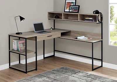 Monarch Specialties Bureau, Bureau À Domicile, Coin, Tiroirs De Rangement, Forme De L, Travail, Ordinateur Portable, Métal, Stratifié, Brun, Noir, Contemporain, Moderne