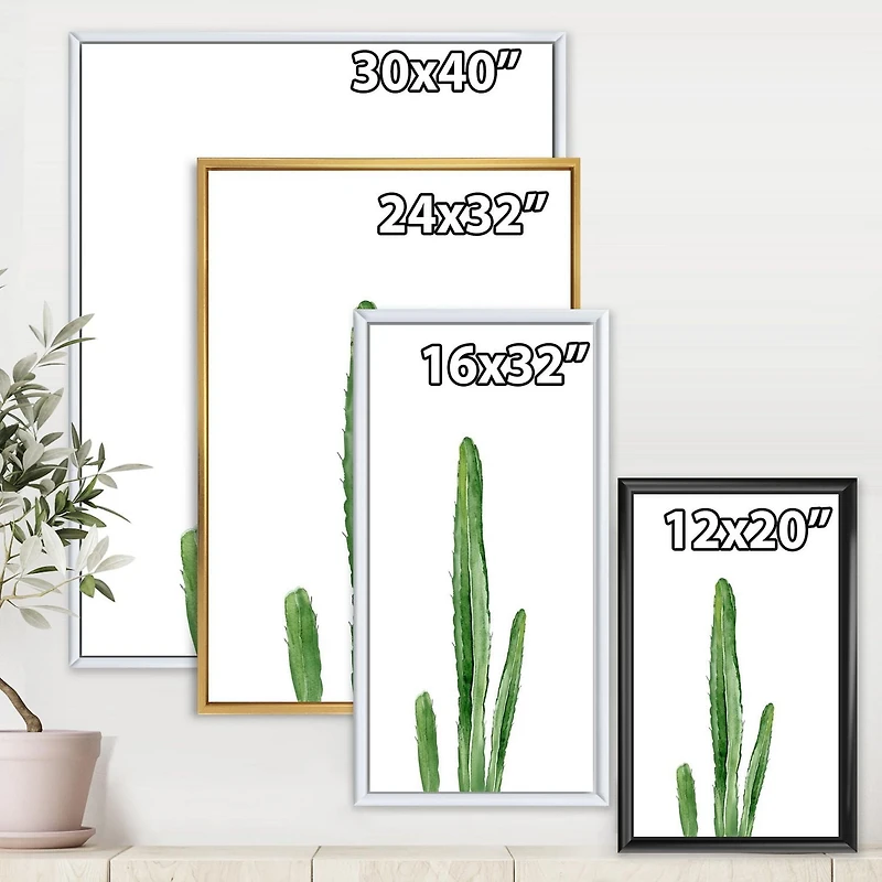 Designart Green Cactus South Western Plant Botanical Detail FLOAT FRAME WALL ART