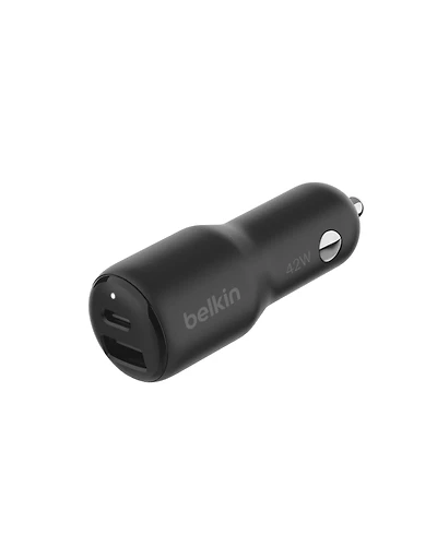 Belkin BoostCharge Dual Car Charger 42W w/Fast Charge USB-C 30W PPS & 12W USB-A Ports for Apple iPhone 15, 15 Pro, 15 Pro Max, iPhone 14 Series, iPhone 13 Series, Samsung Galaxy S23, & More - Black., 42W CAR CHARGER, 30W PD PPS USB-C, 12W USB-A,BLK