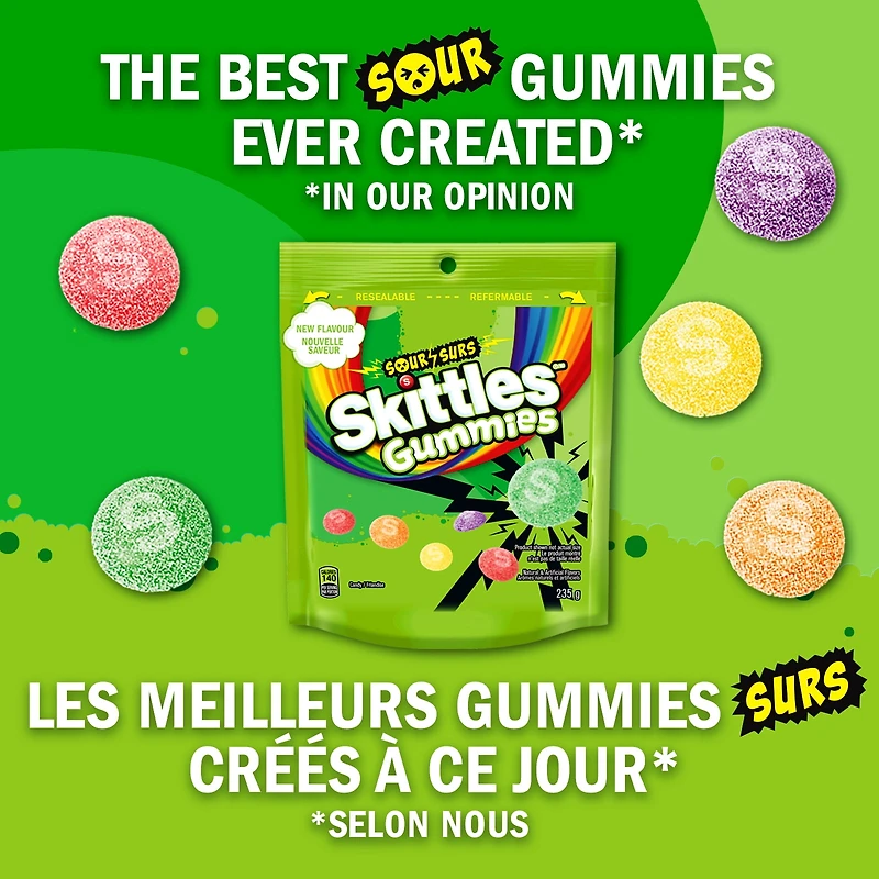 SKITTLES Gummies Surs, bonbons à mâcher, 235g SKITTLES Gummies Surs, bonbons à mâcher, 235g