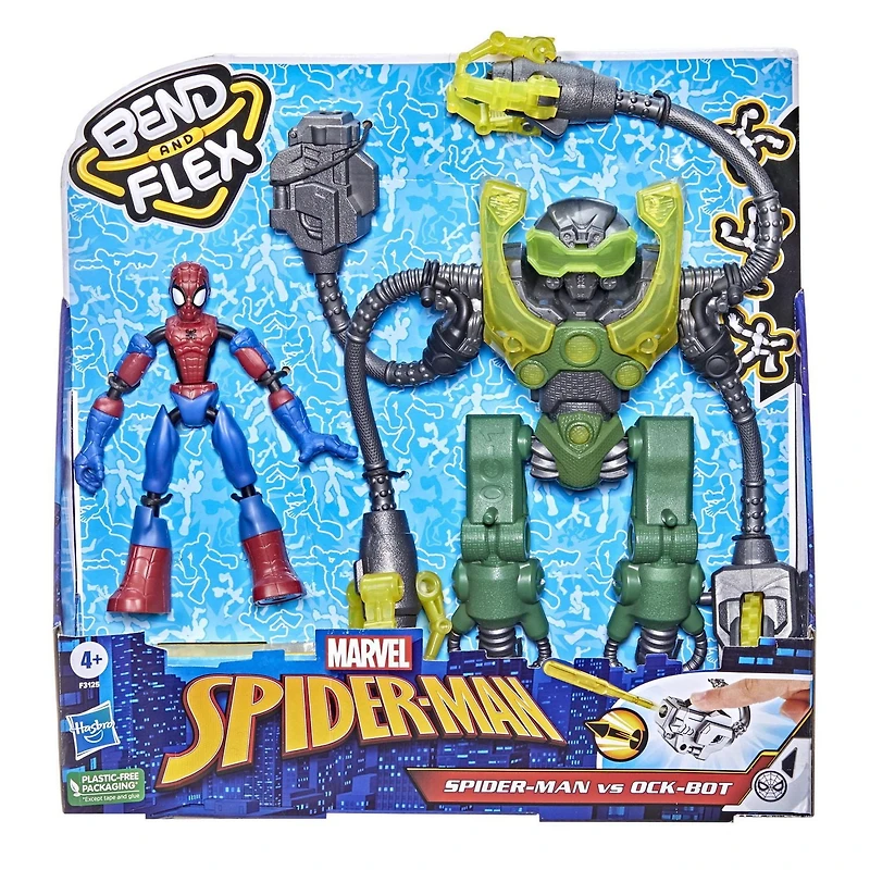 Marvel Spider-Man Bend And Flex Spider-Man Vs. Ock-Bot, 6-inch Spider-Man Action Figure, 10-Inch Ock-Bot With 2 Projectiles, Ages 4 And Up