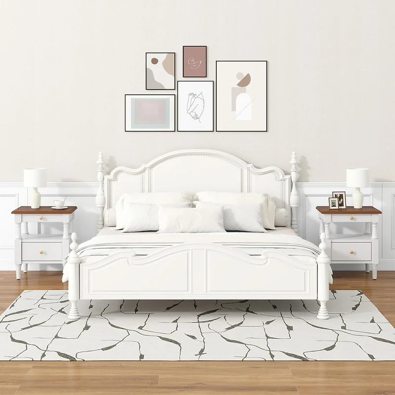 Noble House Modern Nightstand with Drawers, Wooden Bedside Table with Non-Slip Feet,White