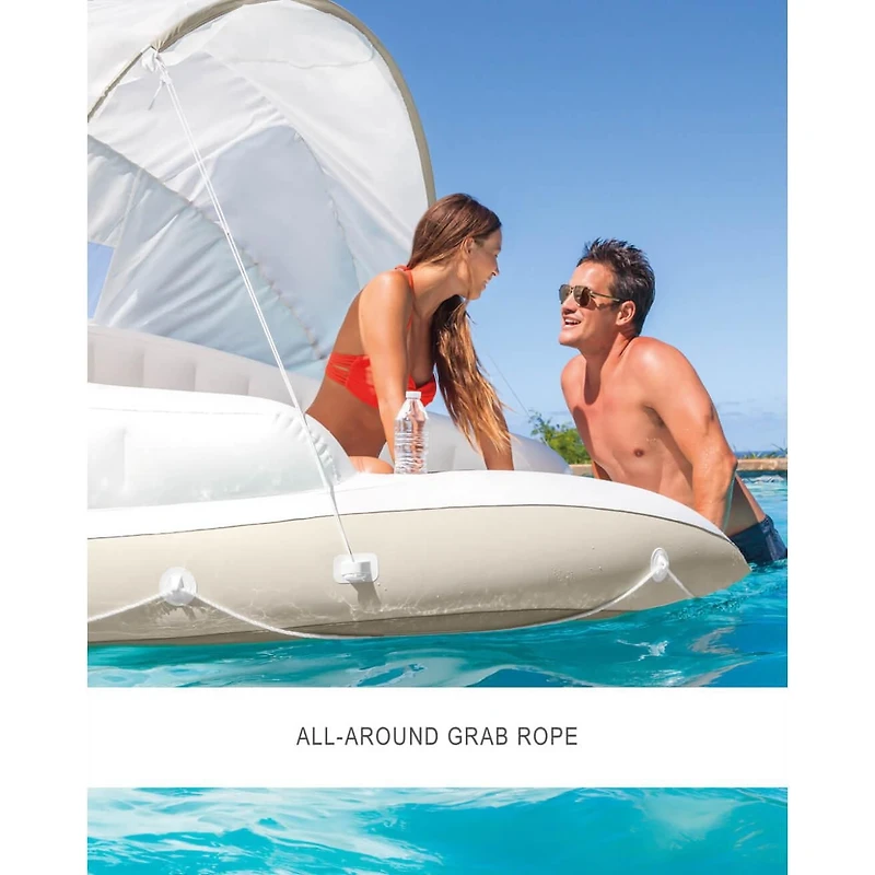 Île Gonflable Intex Canopy, Chaise Longue Gonflable de Piscine avec Ombrelle Amovible pour Détente