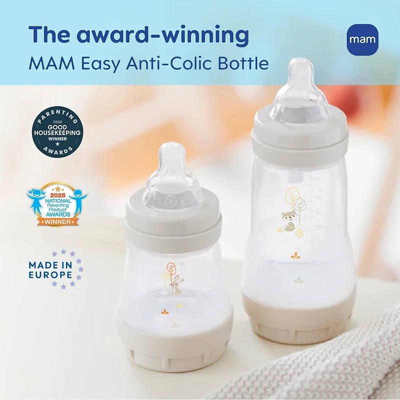 MAM Easy Start Biberons pour Bébé Anti-Coliques Mats, Biberons 2x9oz, Biberons à Débit Moyen avec Tétine en Silicone, Biberons Unisexe pour Bébé