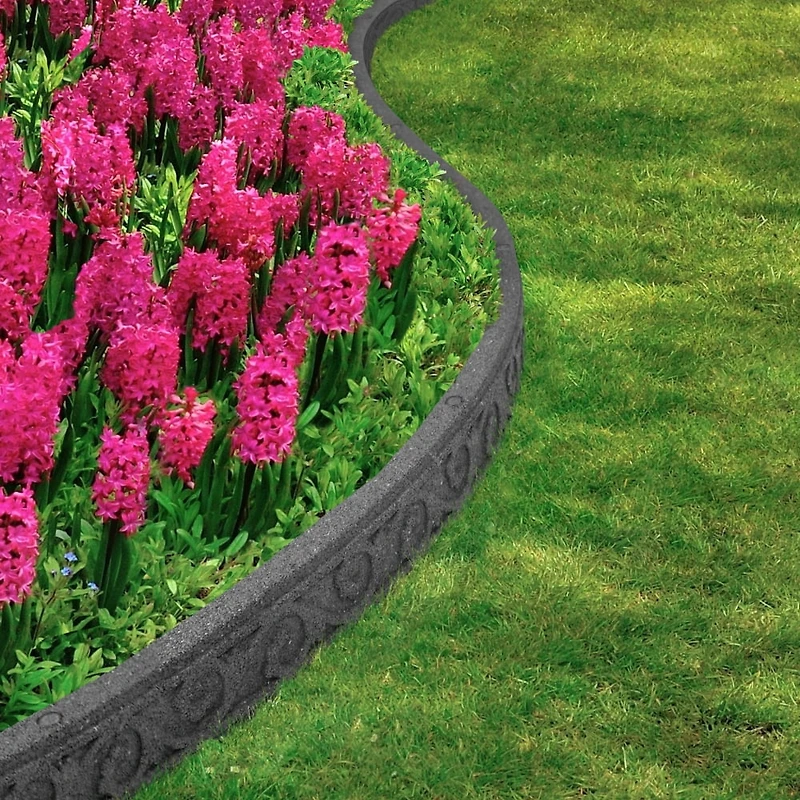EzBorder 3.5in H x 48in L x 2in D Scroll Design Recycled Rubber Garden Border & Edging in Grey, 2-pack