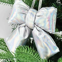Holiday Time 1 Count 5.5" Christmas Metallic Puffy Bow Ornament, Silver, Measures 5.5" in height