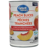 Pêches tranchées dans du jus de fruits fait de concentré Great Value 398 ml