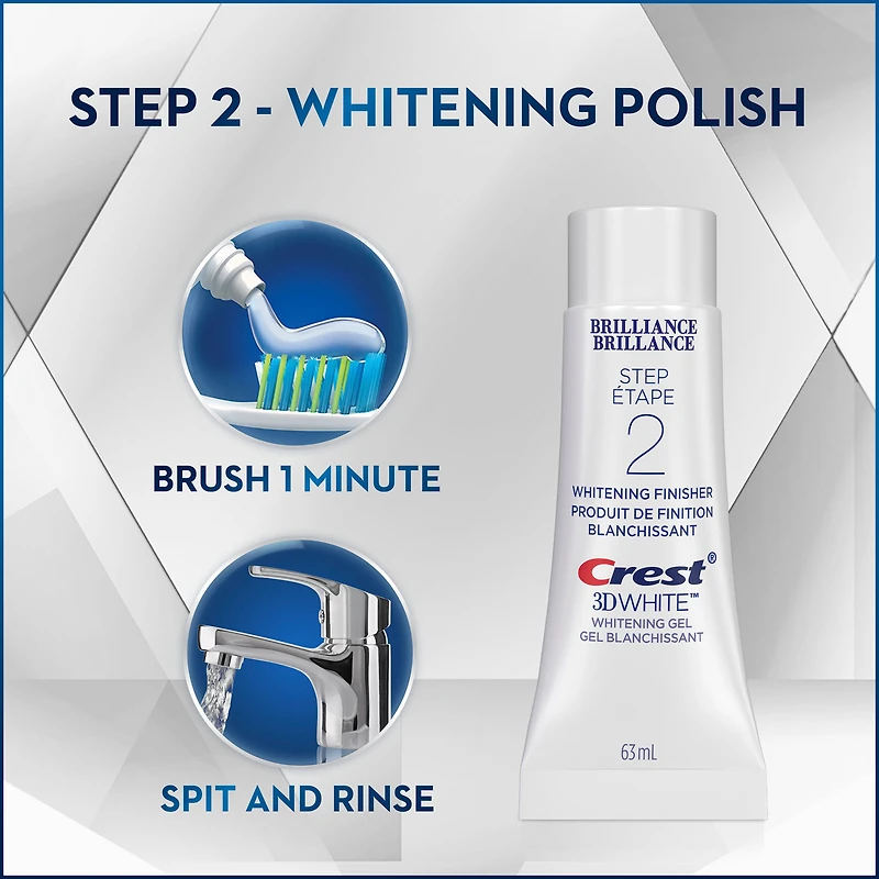 Crest 3D White Brilliance + Whitening Two-step Toothpaste, 1 Daily Cleansing Toothpaste, 85 mL and 1 Whitening Gel System, 63 mL