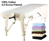 Set de 3 pièces de drap en flanelle de coton Master Massage comprenant un drap plat, un drap housse et un protège visage.