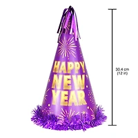 Chapeau conique violet du Nouvel An avec franges et inscription « Bonne année », 1 pièce, décorations festives, une façon originale de célébrer avec style, adulte