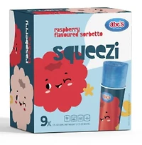 Abe's Squeezi Sorbetto aromatisé à la framboise paquet de 9 enfants 85g Squeezi Sorbetto aromatisé à la framboise paquet de 9 enfants