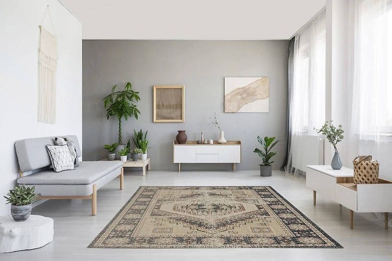 Tapis Grand Zéro Stiles ivoire et bleu marine de 8 pi x 10 pi