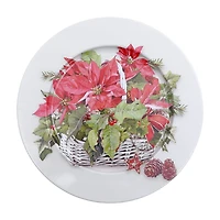 Assiette De Présentation En Métal Imprimée (Poinsettia) (33 Cm) - Lot De 12