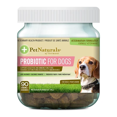 Pet Naturals Daily Probiotic, Mastication Digestive pour Chiens, Saveur Canard, pot de 90 Unités SOUTIEN IMMUNITAIRE DIGESTIF