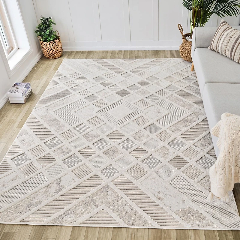 Rug Branch Maison Modern Indoor Area Rug, Cream Beige, Geometric - Living Room, Bedroom, Dining Room, and Kitchen
