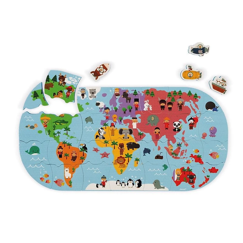 Janod - Carte des Explorateurs de Bain - 28 Pièces en Mousse Flottantes - Puzzle de Bain pour Tout-Petits - Dès 3 Ans - J04719