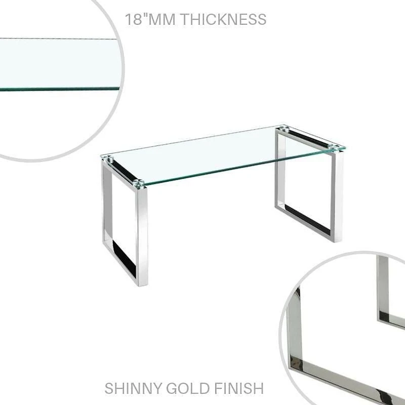 Grande table basse Gyna – Plateau en verre élégant avec pieds chromés brillants, design moderne