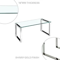 Grande table basse Gyna – Plateau en verre élégant avec pieds chromés brillants, design moderne