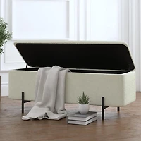 Modern Fabric & Metal Storage Ottoman Bench - White & Black