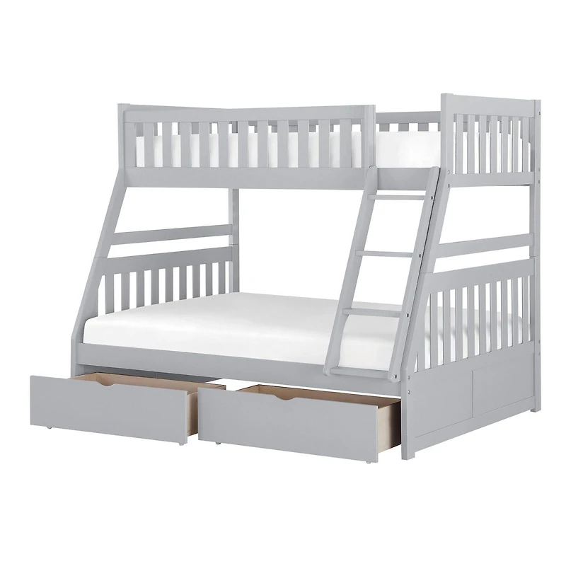Topline Home Furnishings Lit superposé simple sur lit double gris avec rangement pour jouets