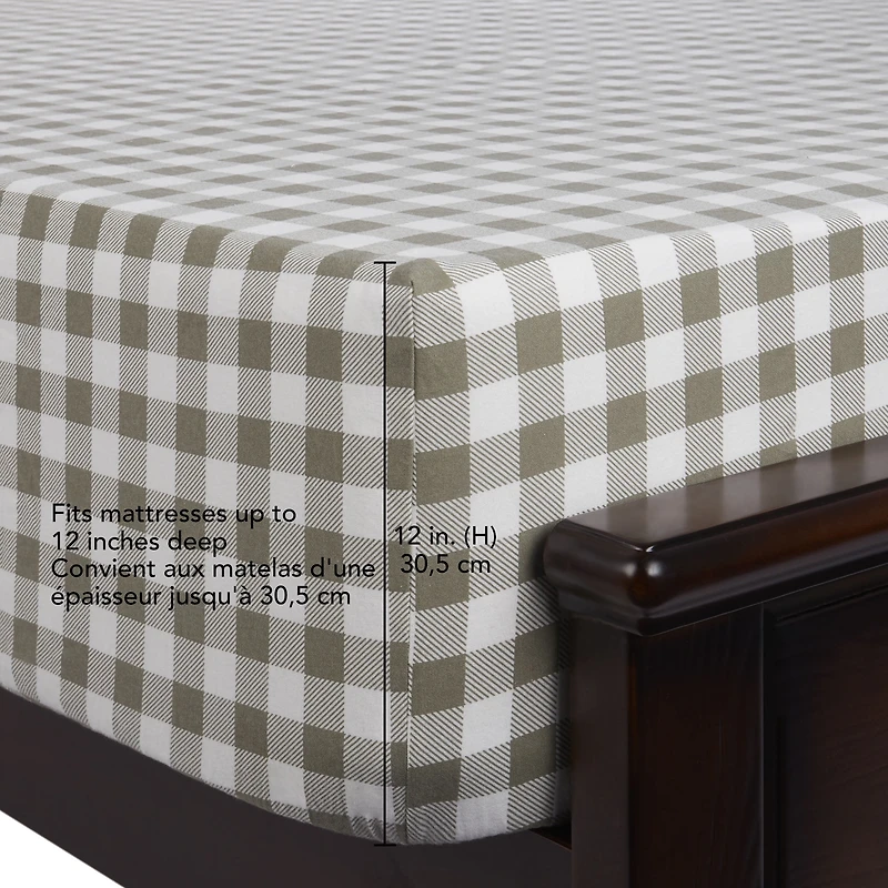 HOMETRENDS 3-Piece Tan Bufflalo Check Flannel Sheet Set, Twin, 100% Cotton