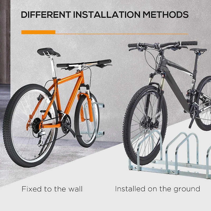 HOMCOM 3-Bike Bicycle Floor Parking Rack Cycling Storage Stand Silver
