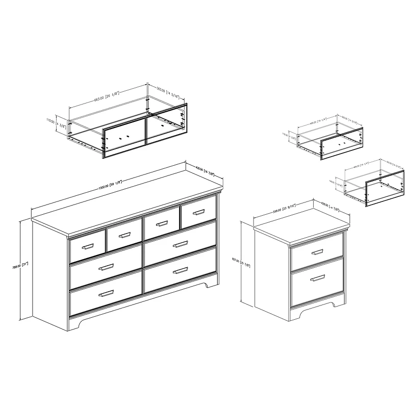 South Shore Versa 6-Drawer Dresser and Nightstand Set for Adult, in Weathered Oak