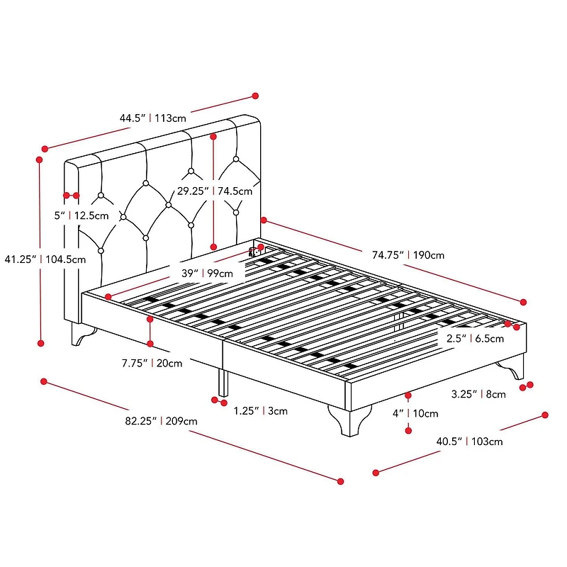 Cadre de lit plateforme rembourré CorLiving Nova Ridge pour adulte avec tête de lit (sans sommier)