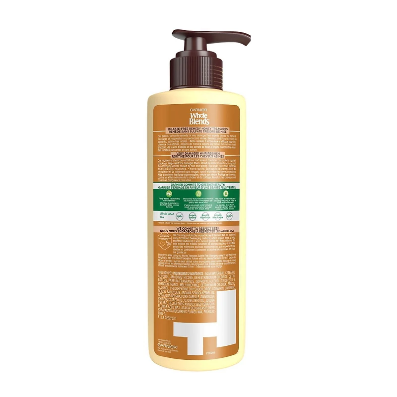 Garnier Whole Blends Revitalisant sans sulfate, pour cheveux abîmés, jusqu'à 72 heures de soins en profondeur, Honey Treasures, 355 ml