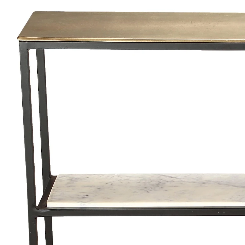 Industrial Chic Metal & Marble Console Table - Antique Gold & Black