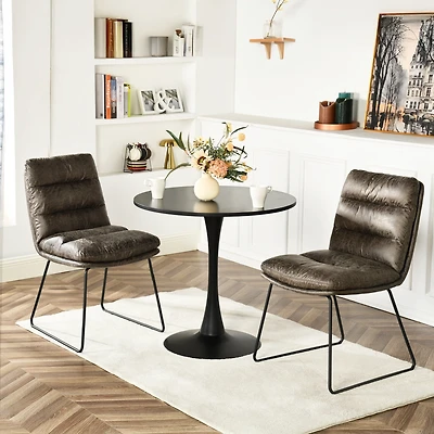 Homy Casa 2 Piece Faux Leather Dining Chairs with Thick Seat Cushion and Modern Sled Iron Legs