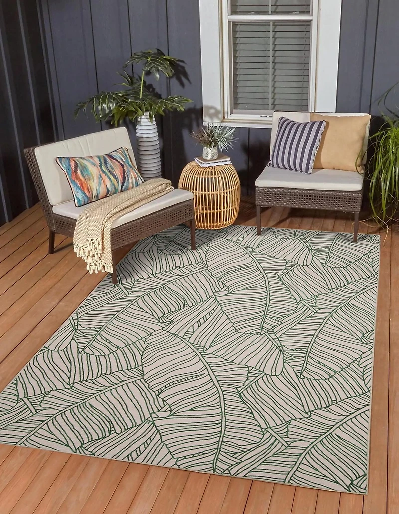Outdoor Washable Largo Ivory & Green 5' x 7' Area Rug