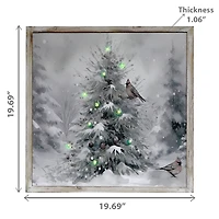 Led Framed Wall Art (Snow Pine Tree With Birds)