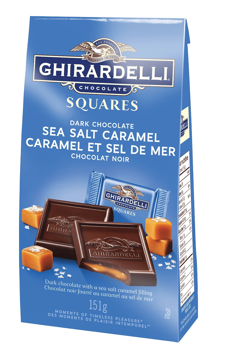 GHIRARDELLI Sea Salt and Caramel Dark Chocolate Squares, 151-Gram Bag, Sea Salt Bag 151g