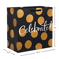 Sac-cadeau géant Hallmark de 15 po (« Celebrate » points dorés sur fond noir) pour les fêtes, les showers de mariages, les fiançailles ou toutes autres occasions