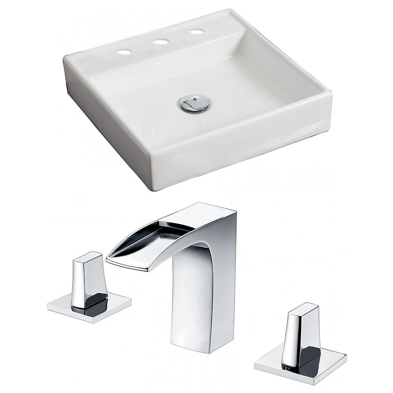 in. W Above Counter White Bathroom Vessel Sink Set For 3H8-in. Center Faucet AI