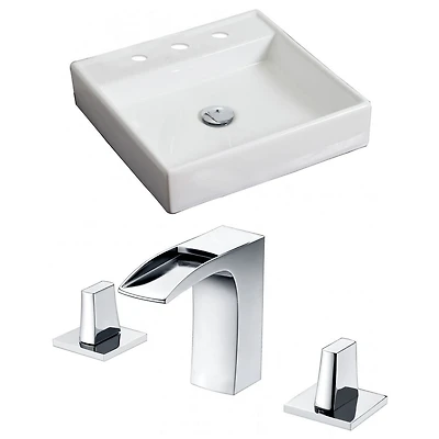 in. W Above Counter White Bathroom Vessel Sink Set For 3H8-in. Center Faucet AI
