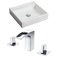 in. W Above Counter White Bathroom Vessel Sink Set For 3H8-in. Center Faucet AI