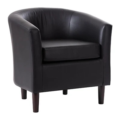 CorLiving Sasha Faux Leather Upholstered Indoor Barrel Accent Chair with Wood Frame