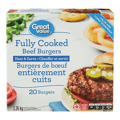 Great Value Burgers de Boeuf Entièrement Cuits Surgelés 2.26 k