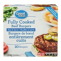 Great Value Burgers de Boeuf Entièrement Cuits Surgelés 2.26 k