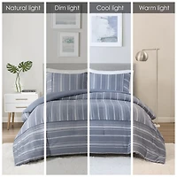 Kent 3 Piece Striped Herringbone Oversized Comforter Set