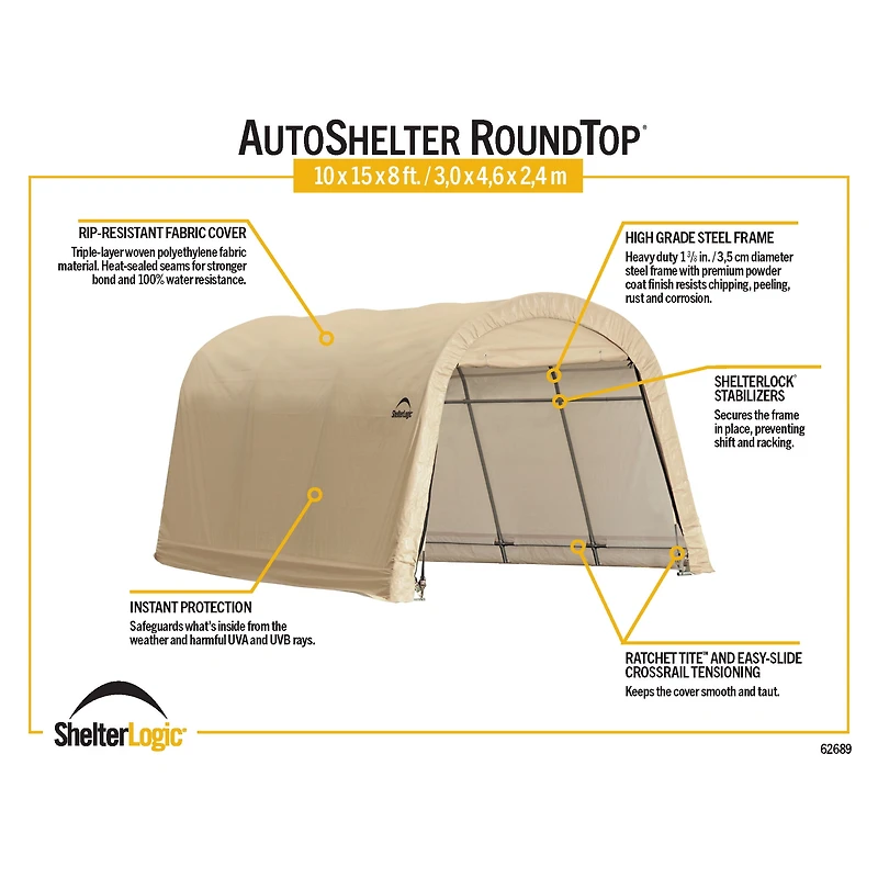 ShelterLogic AutoShelter Roundtop 10 x 15 x 8 ft Sandstone AutoShelter Roundtop