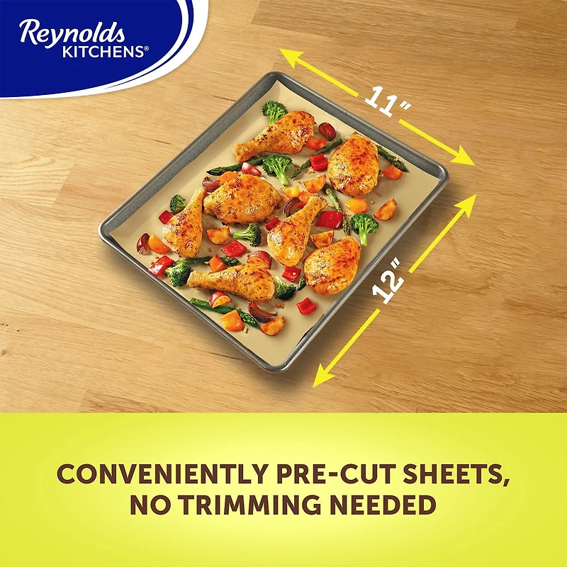 Reynolds Kitchens Pre Cut Parchment Sheets 40ct, Unbleached Compostable Parchment Paper, 40-count, 11x12 in