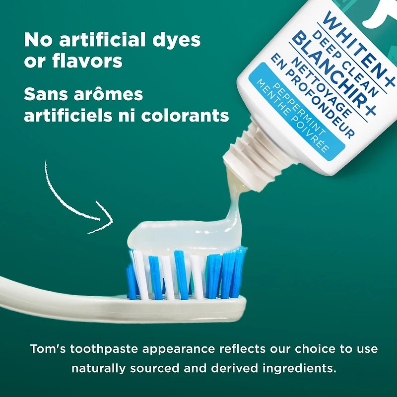 Tom’s of Maine Whiten Plus Deep Clean Whitening Toothpaste, Natural Whitening Toothpaste with Plant-Based Cleansers, Enamel Safe Formula, Whitens Without Causing Sensitivity, Peppermint, 113 g