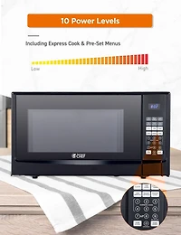 Commercial Chef 1.4 Cubic Foot Microwave with 10 Power Levels, Small Microwave with Push Button, 1100 Watt Microwave with Digital Control Panels