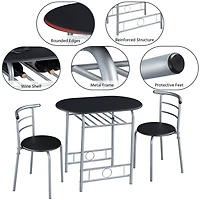 Fullfurnique Ensemble de salle à Manger Rond Moderne 3 Pièces avec Table et 2 Chaises Pieds en Acier, Noir
