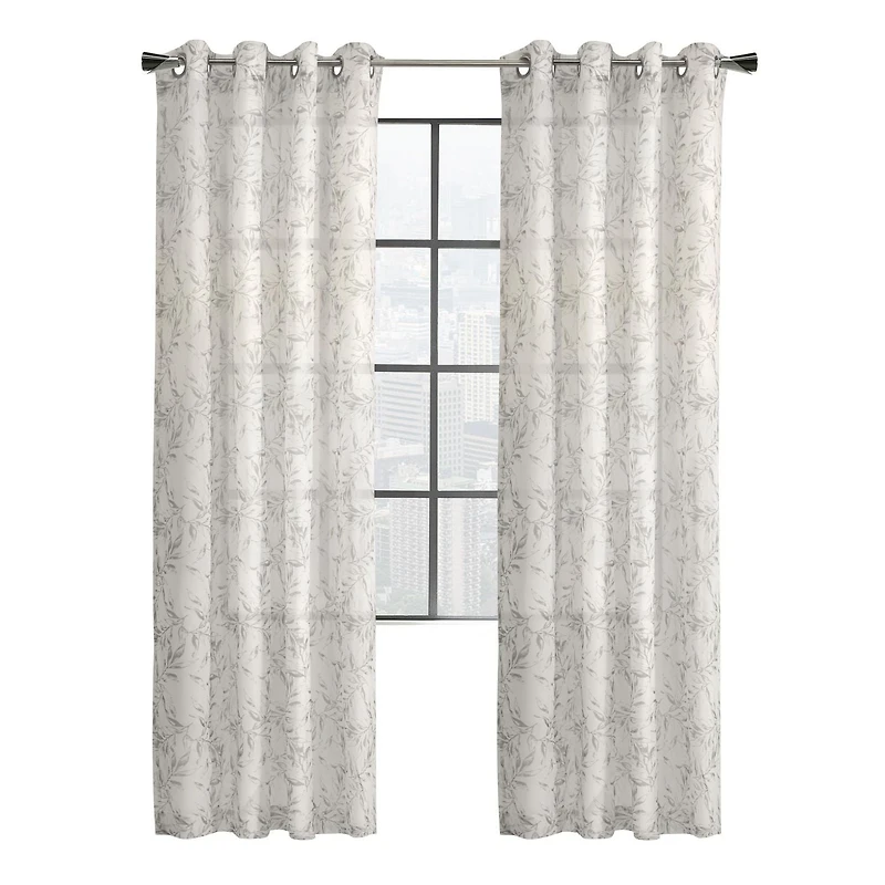 Loft Living Jennifer, panneau de rideau à oeillets diaphane avec imprimé botanique 52" x 95", gris