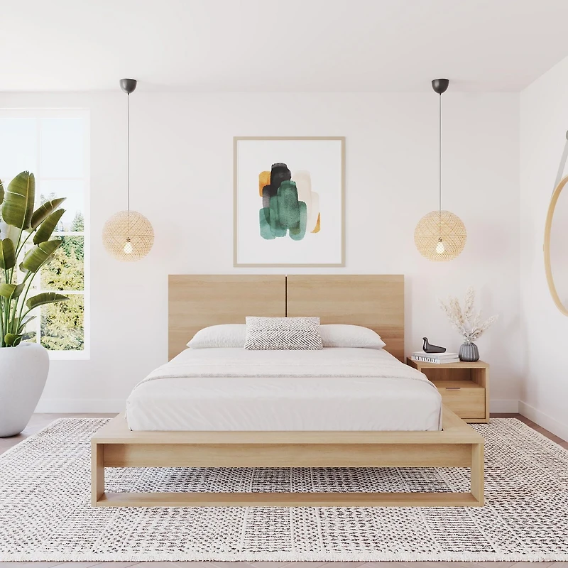 Ensemble de chambre à coucher Audrey 3 pièces avec lit queen size, tête de lit, sommier à lattes et table de chevet
